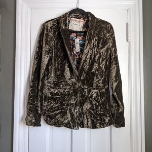 Anthropologie Green velvet Blazer NWT